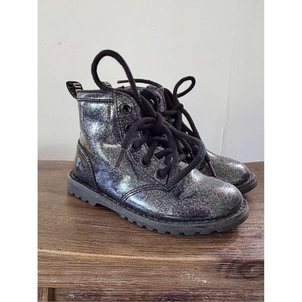 UGG Kids Black Glitter Lace-Up/zipper Ankle Boots size 11